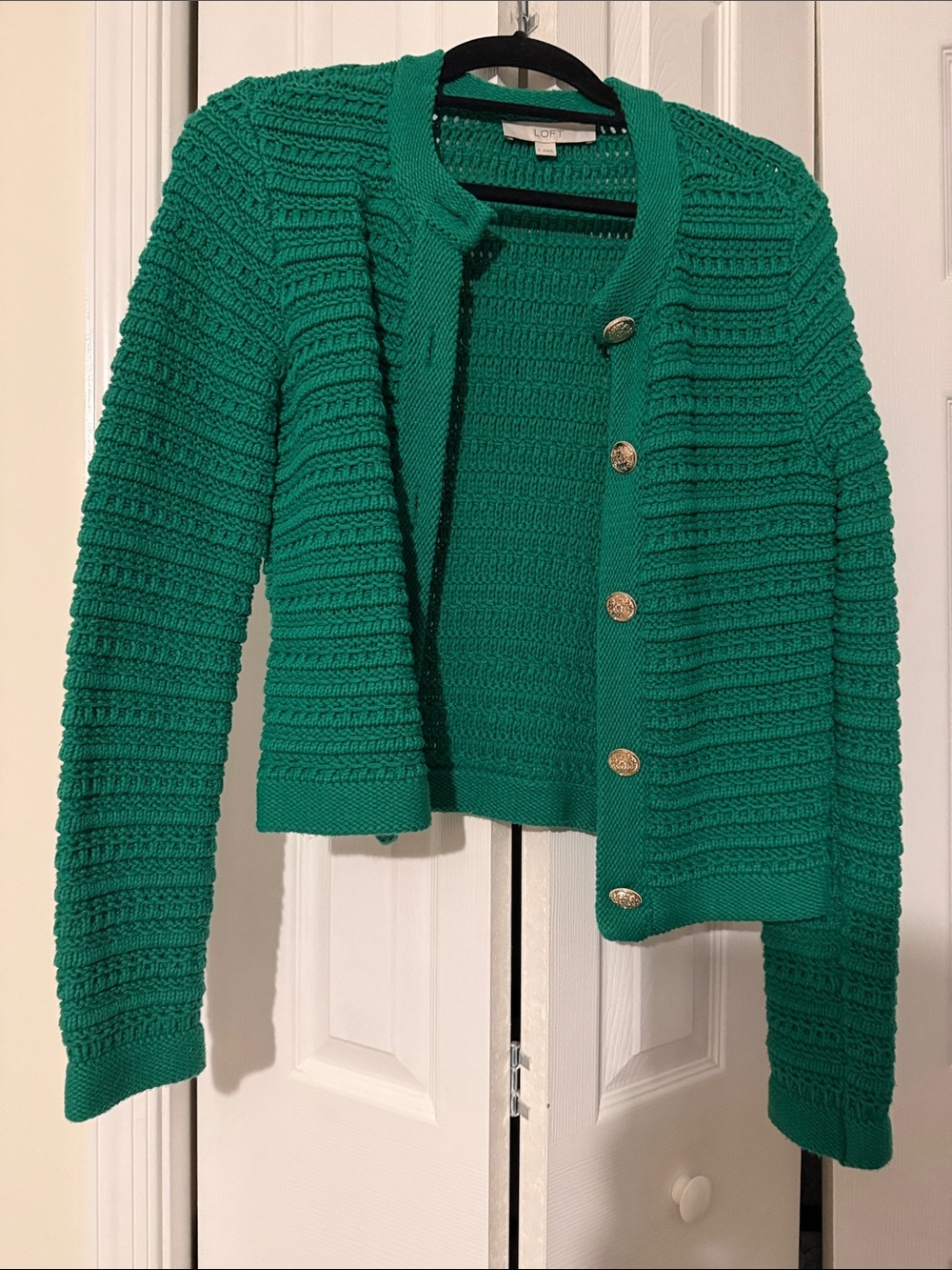 LOFT Emerald Green Textured Button Cardigan
